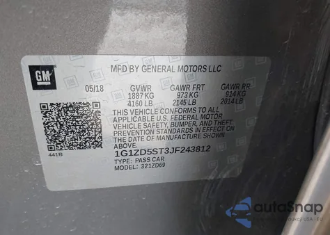 2018 Chevrolet Malibu Lt z USA, uszkodzony, nr VIN 1G1ZD5ST3JF243812
